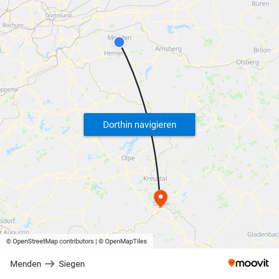 Menden to Siegen map