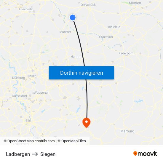 Ladbergen to Siegen map