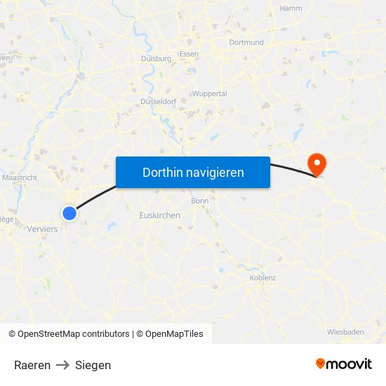 Raeren to Siegen map