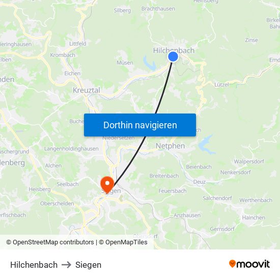 Hilchenbach to Siegen map