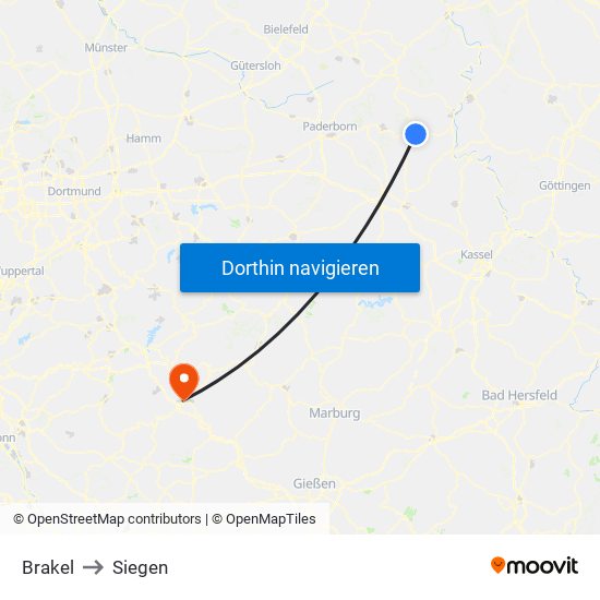 Brakel to Siegen map