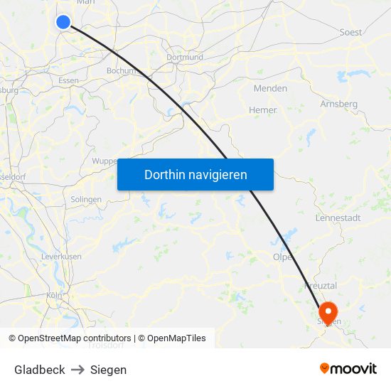 Gladbeck to Siegen map