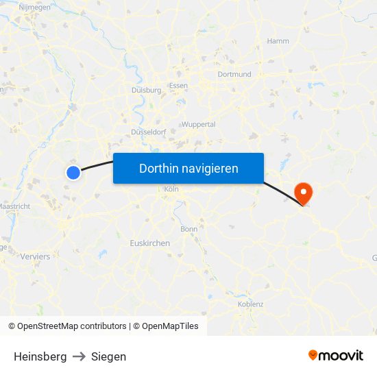 Heinsberg to Siegen map