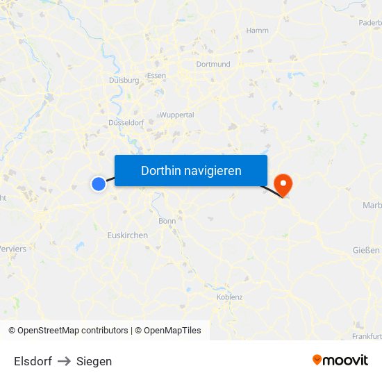 Elsdorf to Siegen map