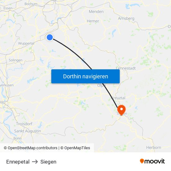 Ennepetal to Siegen map