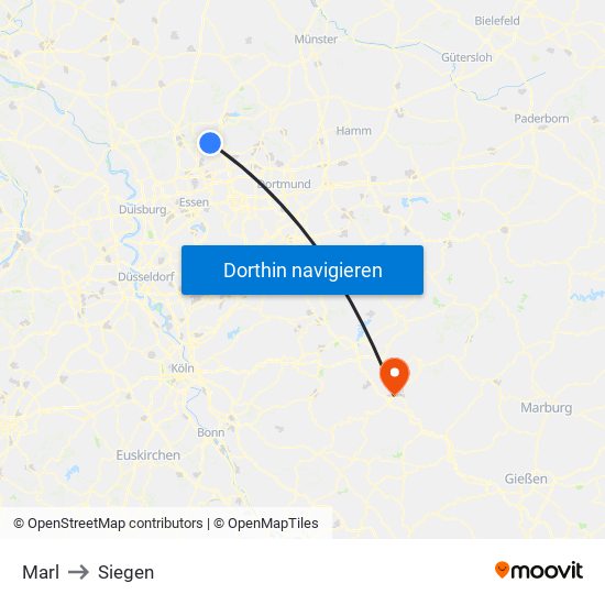 Marl to Siegen map