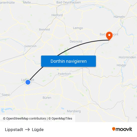 Lippstadt to Lügde map