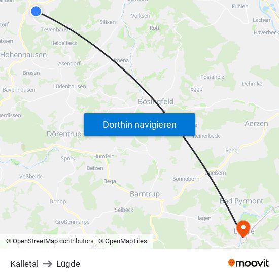 Kalletal to Lügde map
