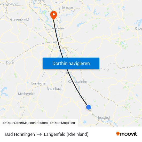 Bad Hönningen to Langenfeld (Rheinland) map