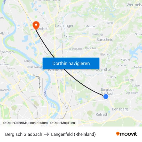 Bergisch Gladbach to Langenfeld (Rheinland) map