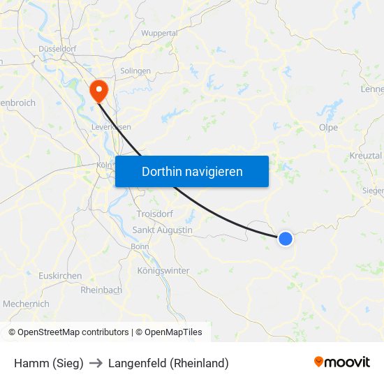 Hamm (Sieg) to Langenfeld (Rheinland) map