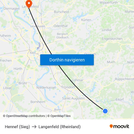 Hennef (Sieg) to Langenfeld (Rheinland) map