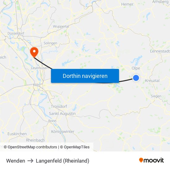 Wenden to Langenfeld (Rheinland) map