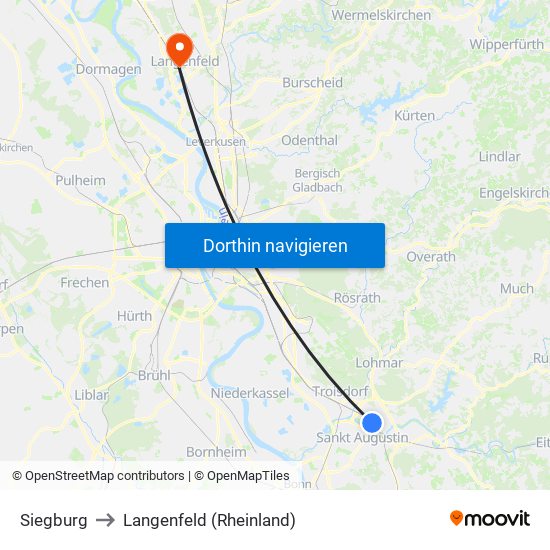 Siegburg to Langenfeld (Rheinland) map