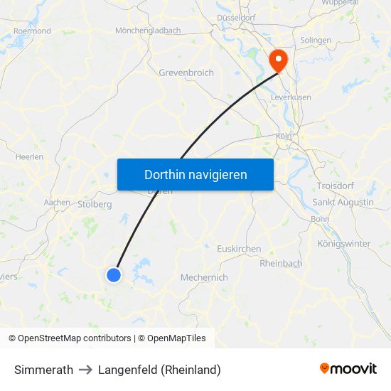 Simmerath to Langenfeld (Rheinland) map