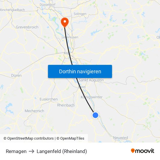 Remagen to Langenfeld (Rheinland) map