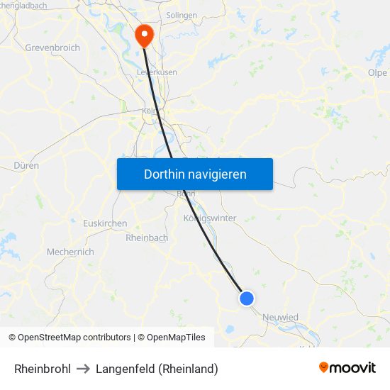 Rheinbrohl to Langenfeld (Rheinland) map