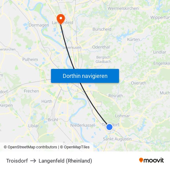 Troisdorf to Langenfeld (Rheinland) map