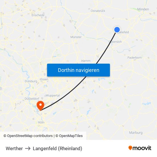 Werther to Langenfeld (Rheinland) map