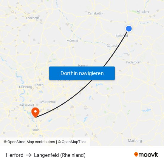 Herford to Langenfeld (Rheinland) map