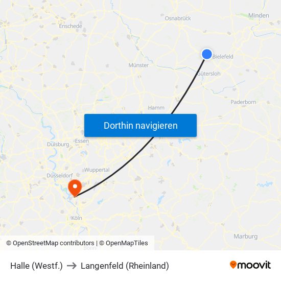 Halle (Westf.) to Langenfeld (Rheinland) map