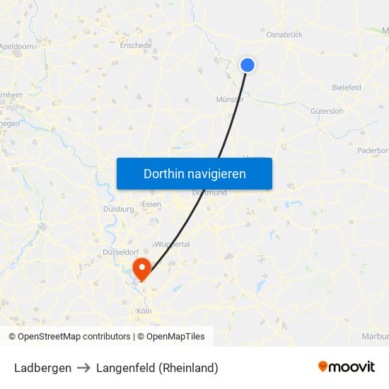 Ladbergen to Langenfeld (Rheinland) map
