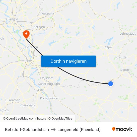 Betzdorf-Gebhardshain to Langenfeld (Rheinland) map