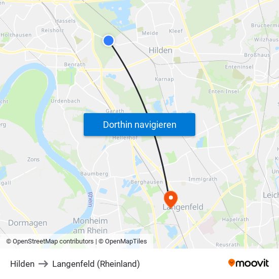 Hilden to Langenfeld (Rheinland) map