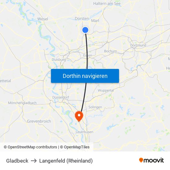 Gladbeck to Langenfeld (Rheinland) map