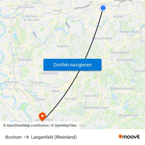 Bochum to Langenfeld (Rheinland) map