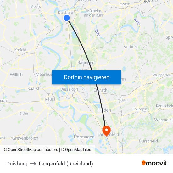 Duisburg to Langenfeld (Rheinland) map