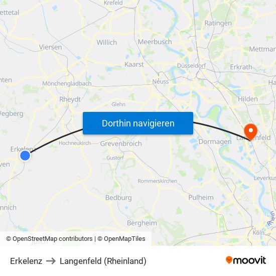 Erkelenz to Langenfeld (Rheinland) map