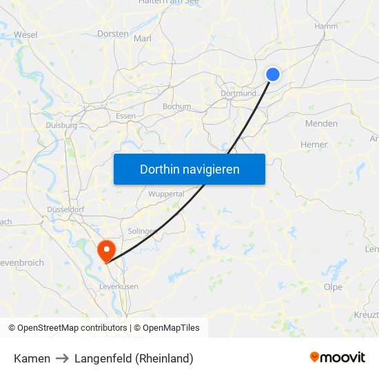 Kamen to Langenfeld (Rheinland) map