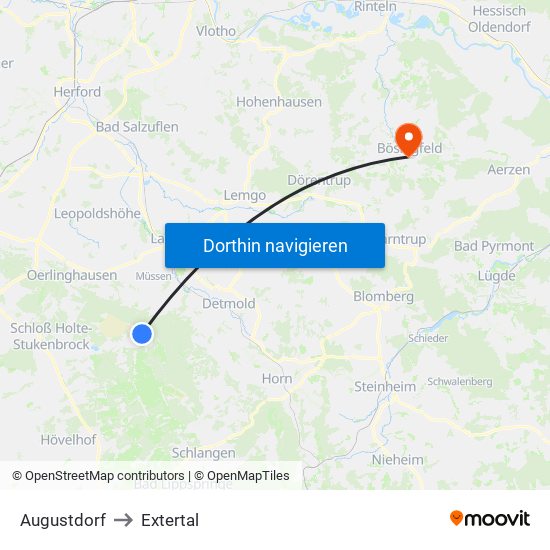 Augustdorf to Extertal map