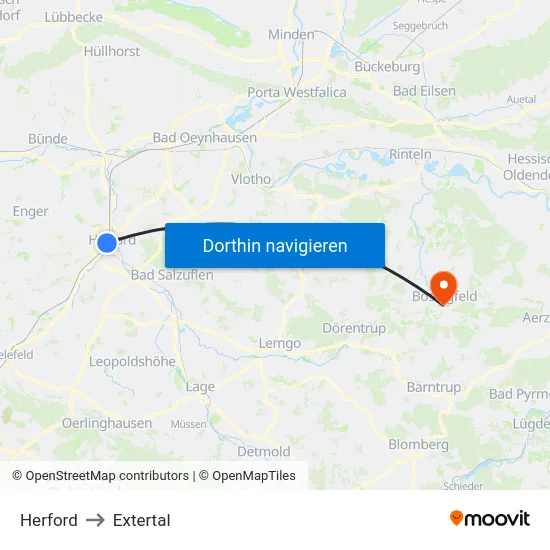 Herford to Extertal map