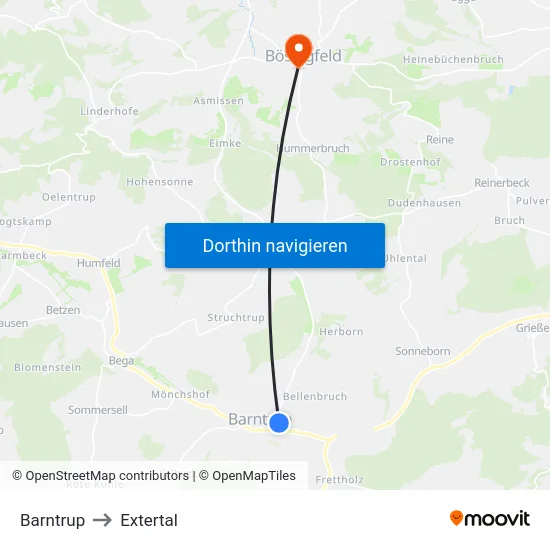 Barntrup to Extertal map