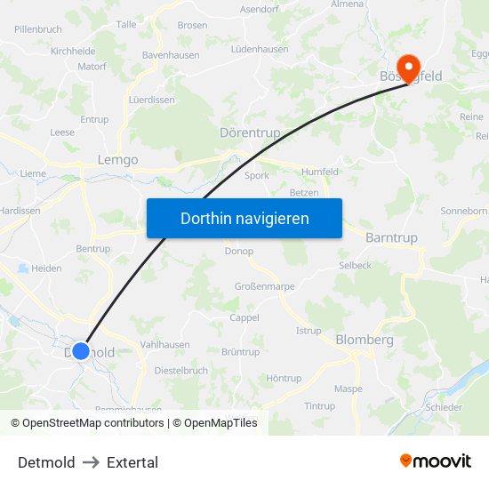 Detmold to Extertal map