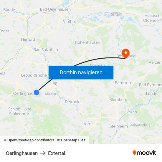 Oerlinghausen to Extertal map