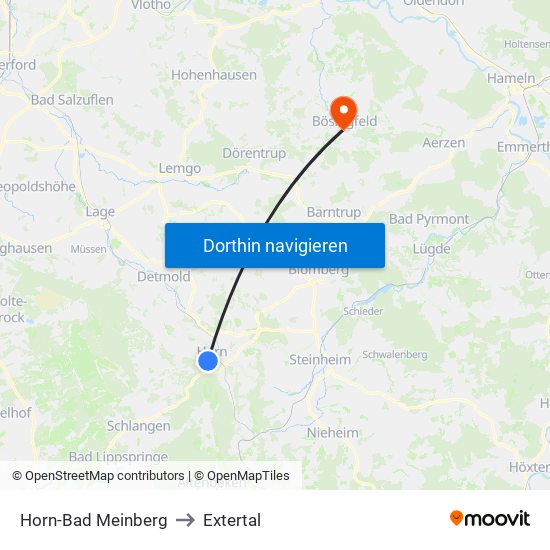 Horn-Bad Meinberg to Extertal map