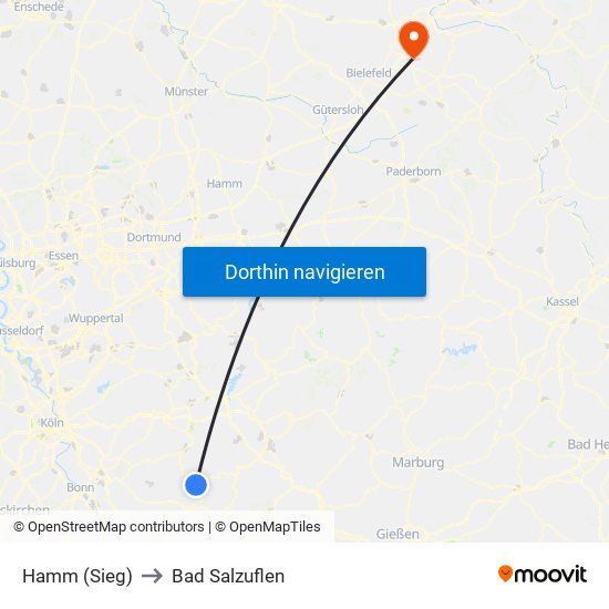 Hamm (Sieg) to Bad Salzuflen map