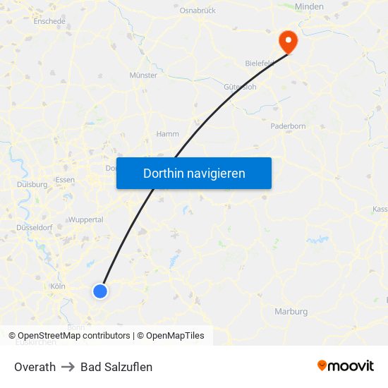 Overath to Bad Salzuflen map