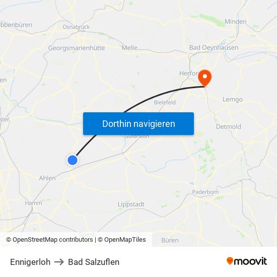 Ennigerloh to Bad Salzuflen map