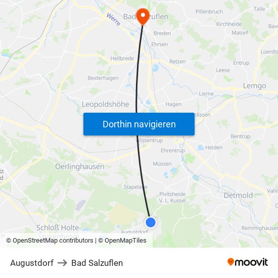 Augustdorf to Bad Salzuflen map