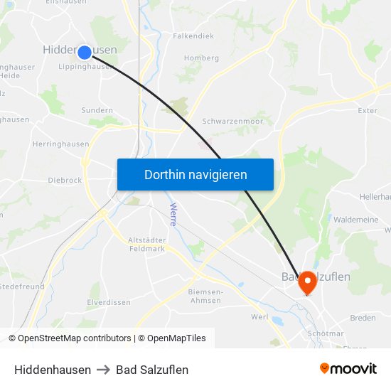 Hiddenhausen to Bad Salzuflen map