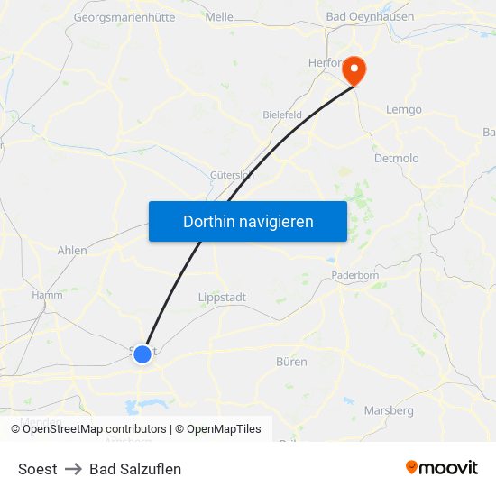 Soest to Bad Salzuflen map