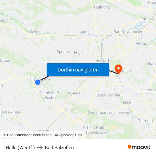 Halle (Westf.) to Bad Salzuflen map