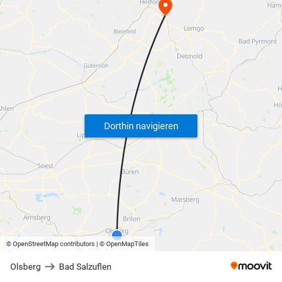 Olsberg to Bad Salzuflen map