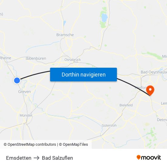 Emsdetten to Bad Salzuflen map