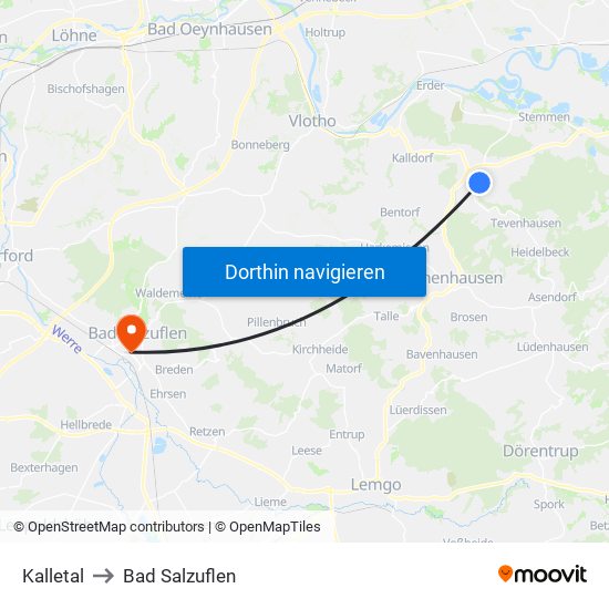 Kalletal to Bad Salzuflen map