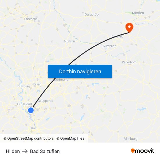 Hilden to Bad Salzuflen map